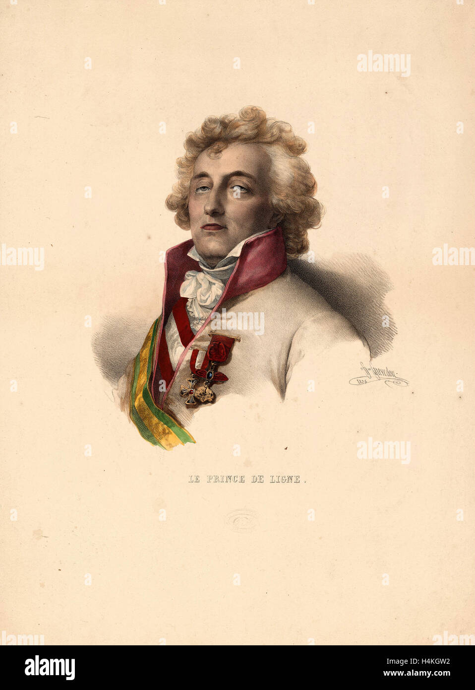 Head-and-shoulders portrait of Prince de Ligne, who was on board the balloon La Fresselle, Jan. 19, 1784 Stock Photo