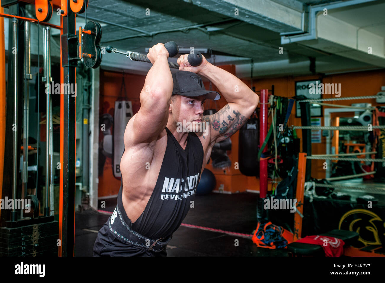 bodybuilder exercising in the gym Stock Photo