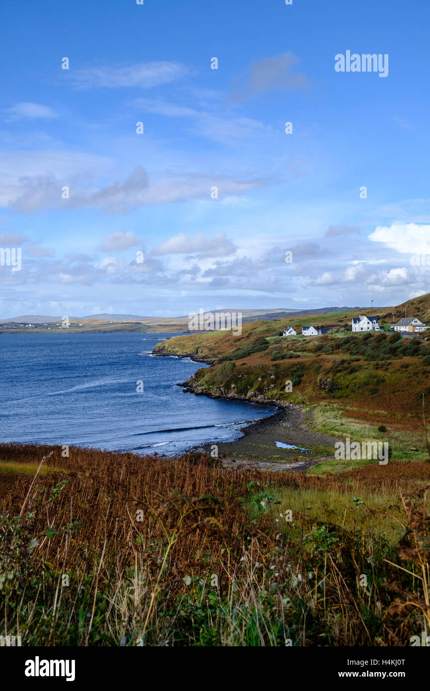 Beautiful remote coastal scenery of Fiskavaig Bay on Isle of Skye Scotland Stock Photo