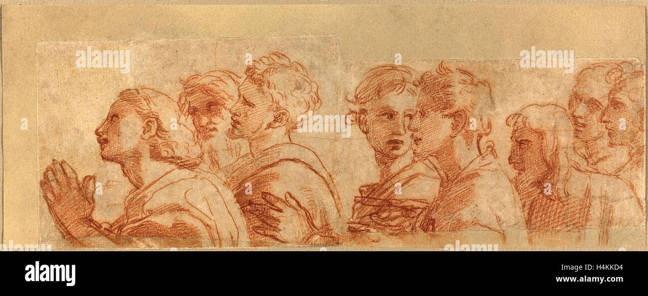 Raphael (Italian, 1483 - 1520), Eight Apostles, c. 1514, red chalk over stylus underdrawing and traces of leadpoint Stock Photo