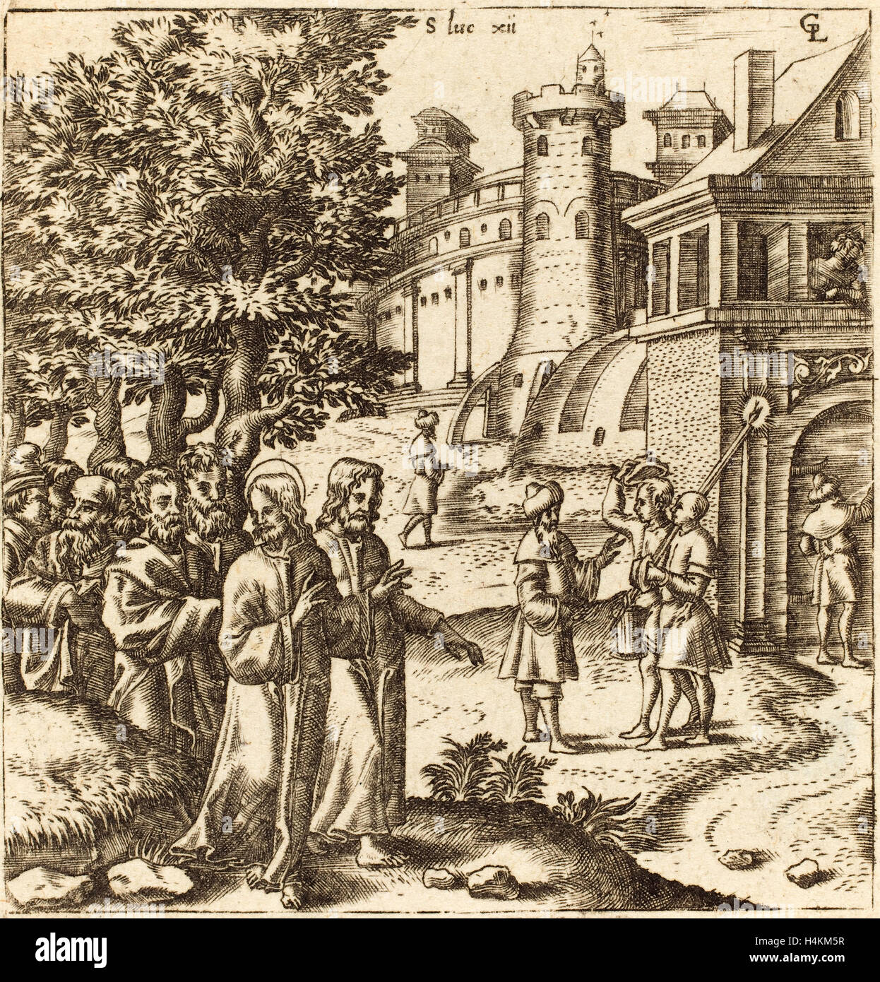 Léonard Gaultier (French, 1561 - 1641), Christ Teaching the Multitude, probably c. 1576-1580, engraving Stock Photo