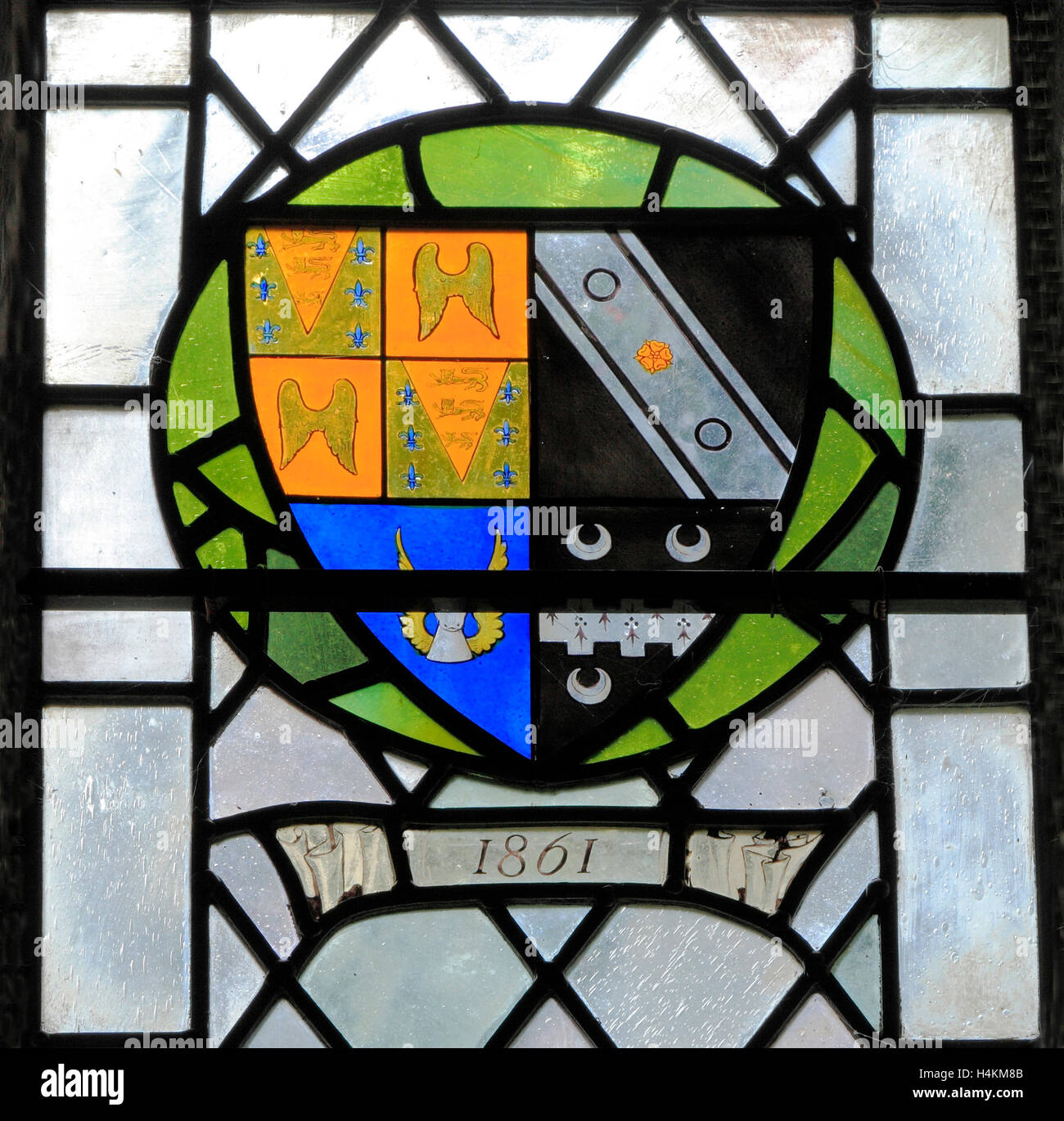 Stanhoe, Norfolk, Arms of George Henry Seymour  1861, quartered with Conway, Glover and Hoste families, heraldry, heraldic Stock Photo