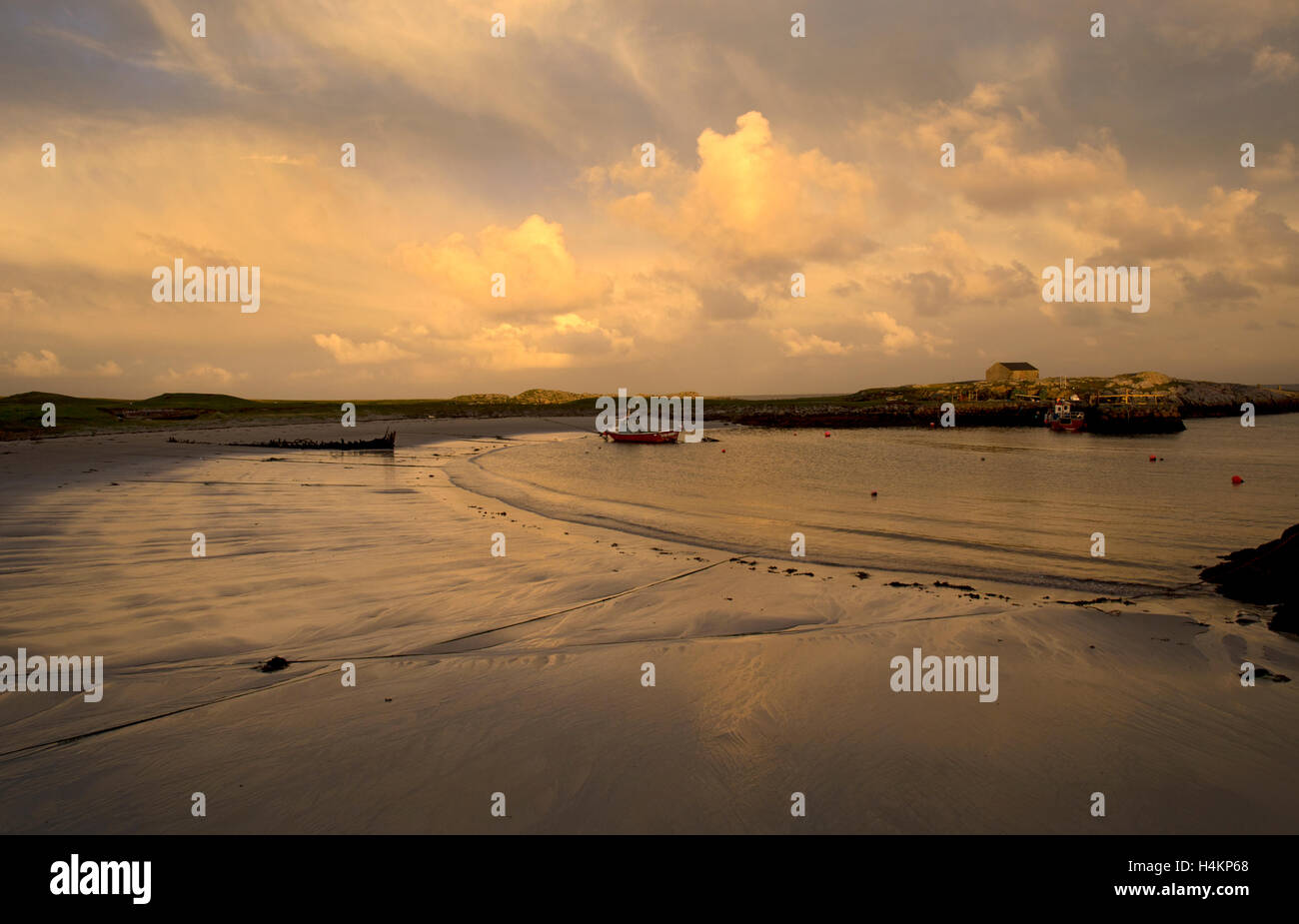 late afternoon light, Scarinish Harbour,Tiree,Inner Hebrides,Argyll and Bute,Scotland Stock Photo