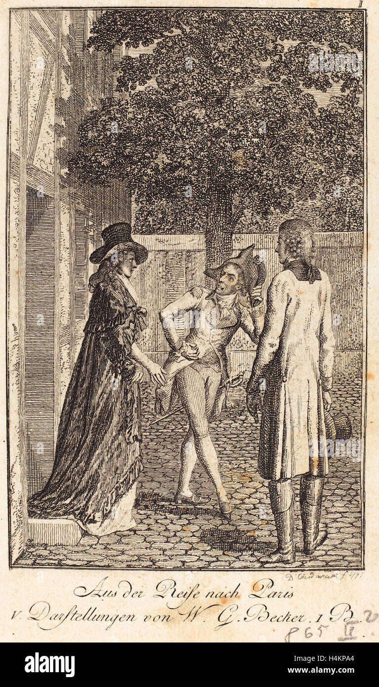 Daniel Nikolaus Chodowiecki (German, 1726 - 1801), The Voyage to Paris, 1798, etching Stock Photo