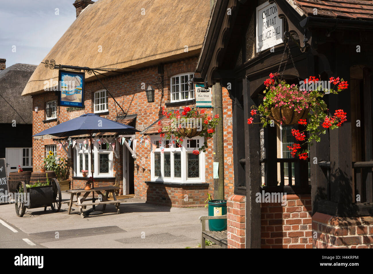 England, Wiltshire, Chilton Foliat, village hall, bus stop and