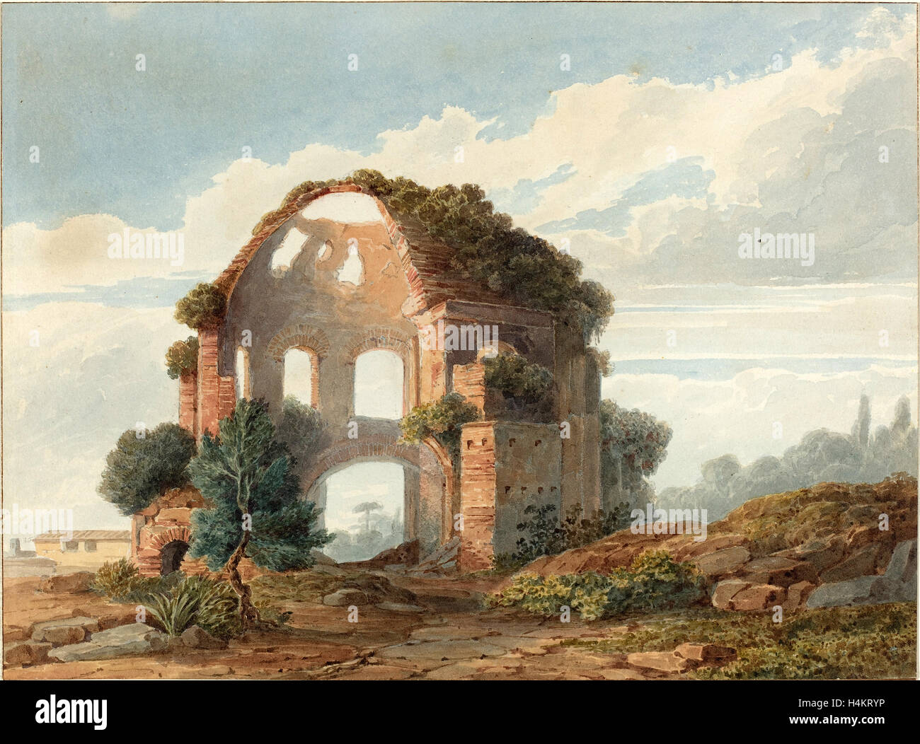 French 18th Century, The Temple of Minerva Medica, watercolor with graphite on paper Stock Photo