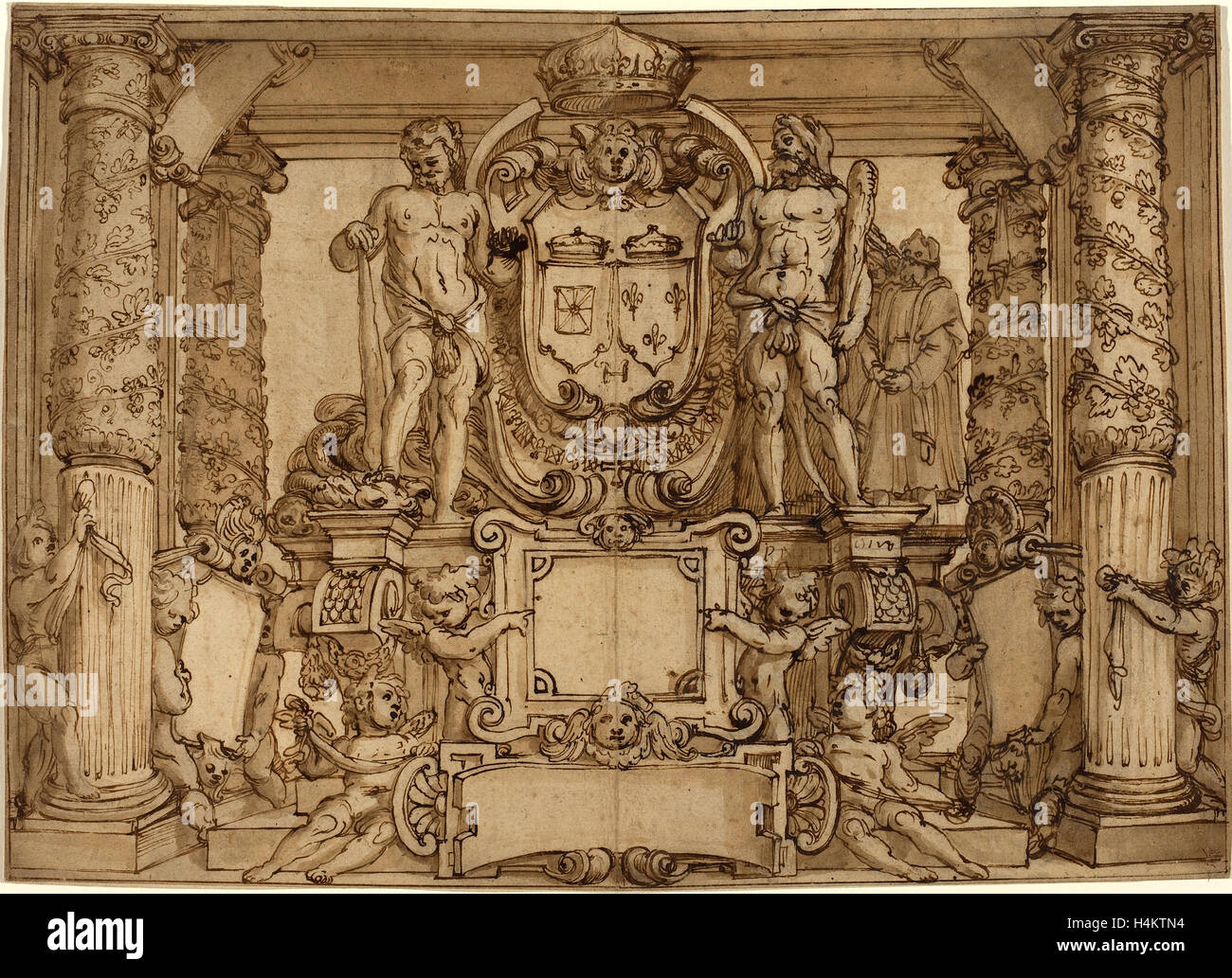 Antonio Tempesta or Agostino Ciampelli, Italian (1555-1630), An Architectural Wall Design in Honor of Henry IV Stock Photo
