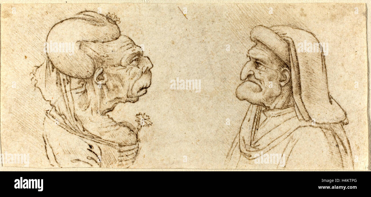 Francesco Melzi after Leonardo da Vinci, Italian (1493-c. 1570), Two Grotesque Heads, pen and brown ink Stock Photo