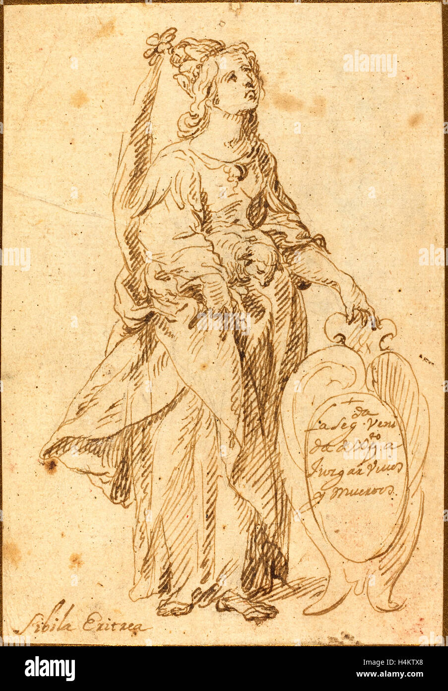 Spanish 17th Century, Eritrean Sibyl, pen and brown ink on laid paper Stock Photo