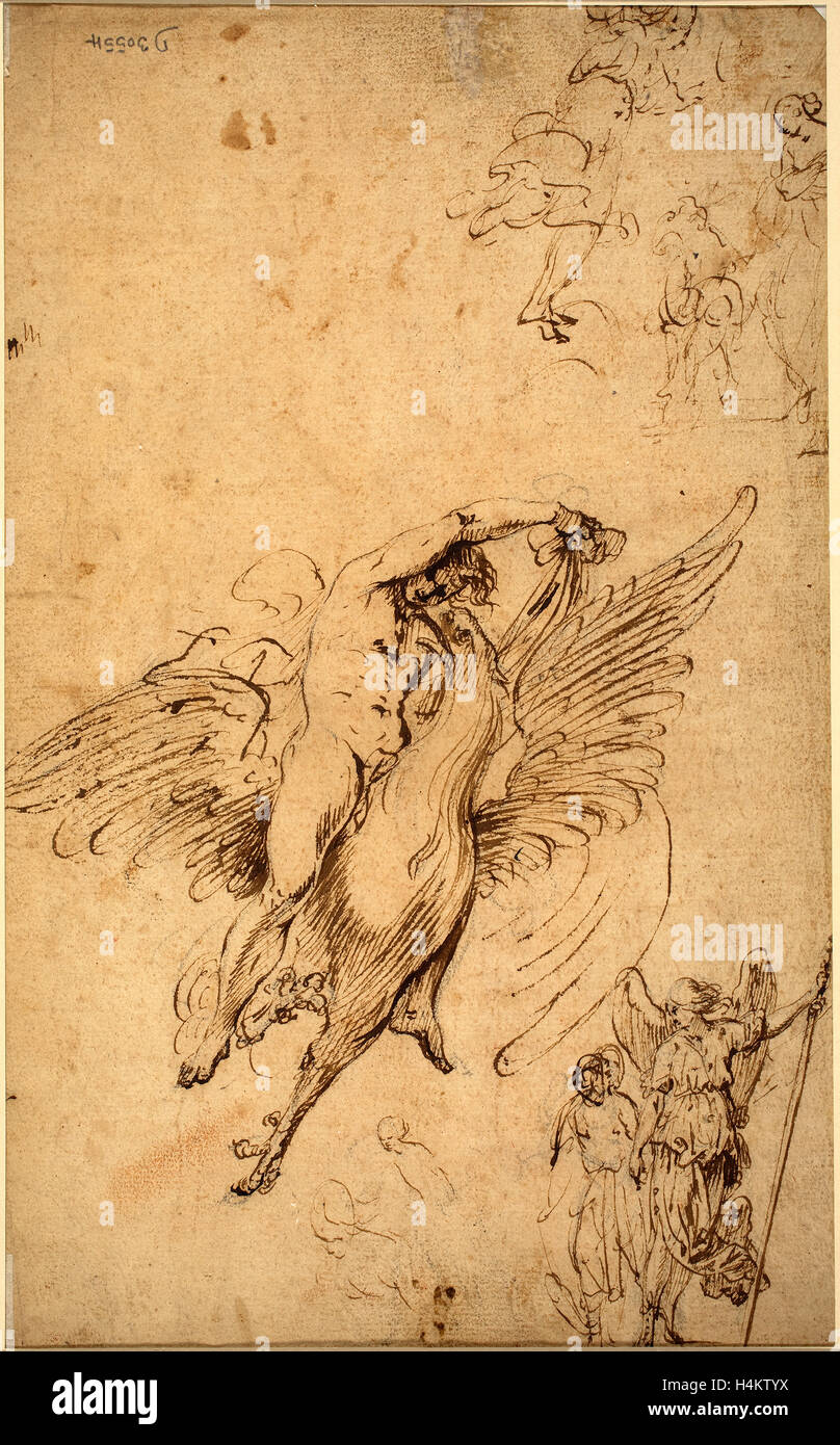 Italian 17th Century, Ganymede, pen and brown ink over black crayon Stock Photo