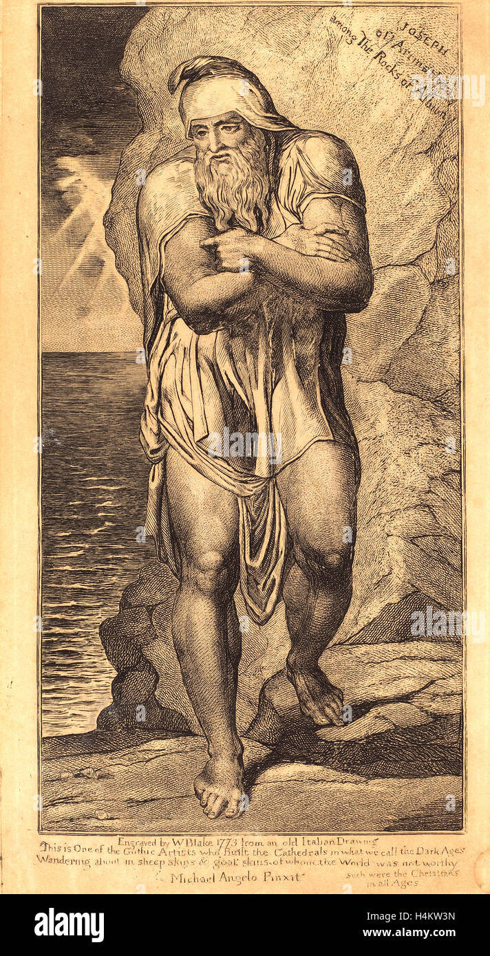 William Blake, British (1757-1827), Joseph of Arimathea Among the Rocks of Albion, c. 1803-1810, engraving Stock Photo