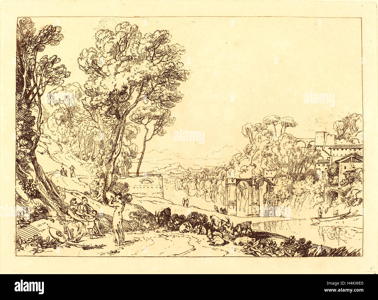 Turner-Hampton Court Palace oltre il Fiume Tamigi 1827 stampa 60x80cm W