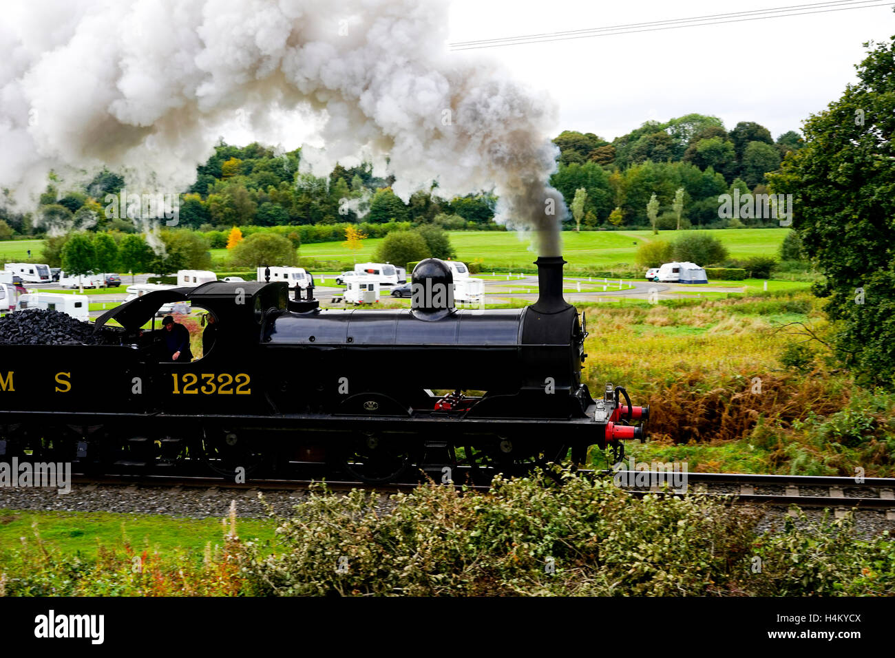 12322 class 27 steam loco going up the gradient at Burrs Country Park, Bury,Lancashire,UK. Stock Photo