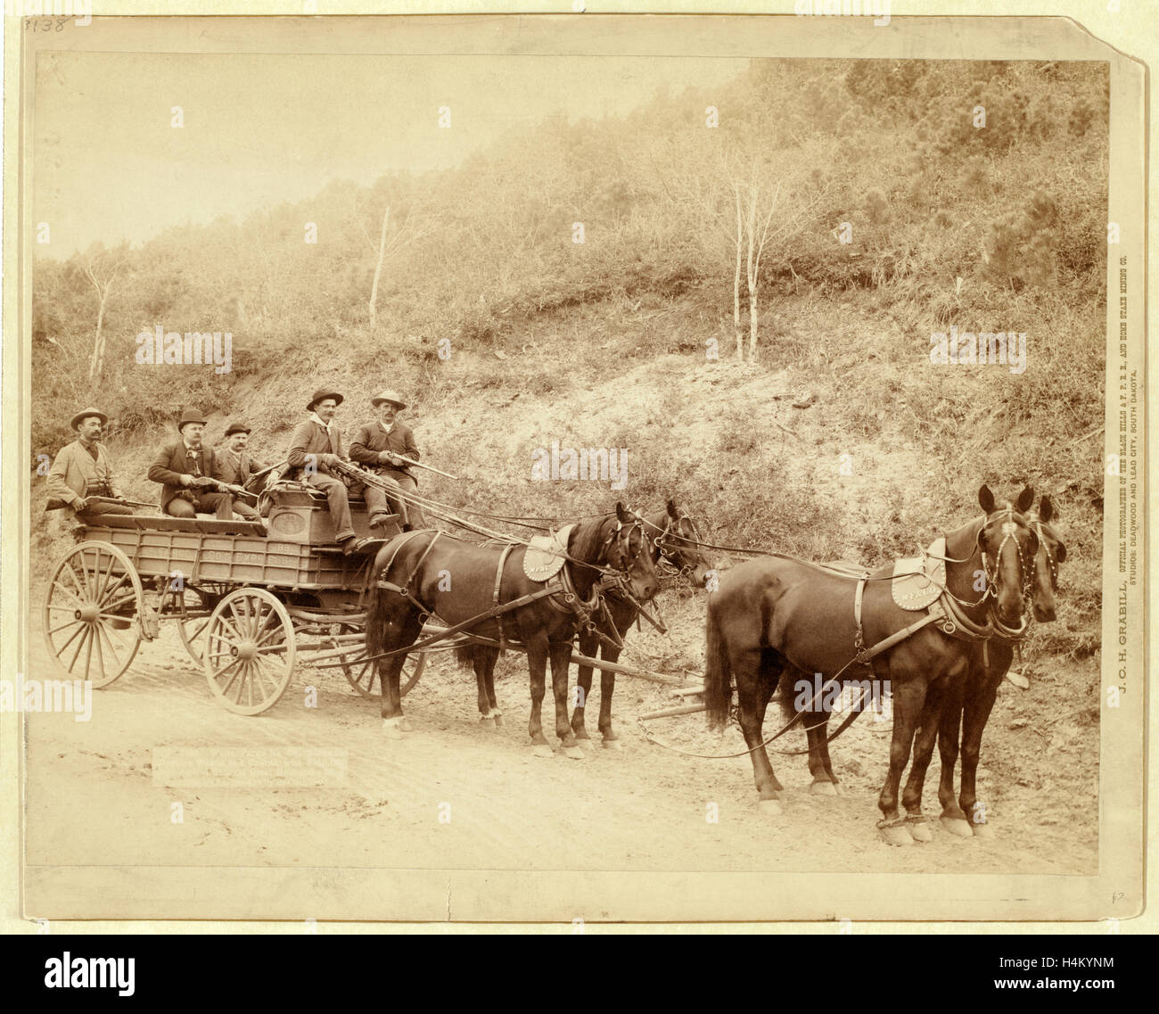 Wells Fargo Express Co. Deadwood Treasure Wagon and Guards with $250,000 Gold Bullion from the Great Homestake Mine, Deadwood Stock Photo