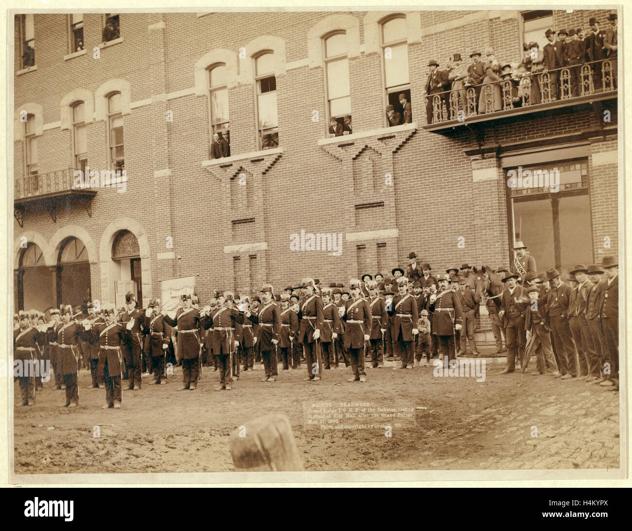 Deadwood. Grand Lodge I.O.O.F. of the Dakotas, Resting in Front of City Hall after the Grand Parade, May 21, 1890 Stock Photo