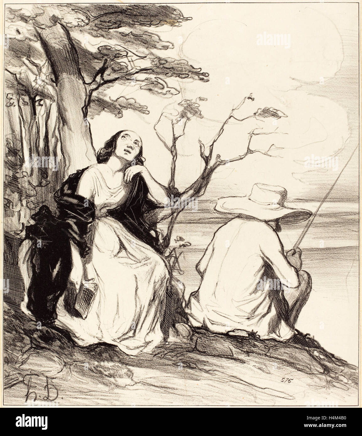 Honoré Daumier (French, 1808 - 1879), O douleur! avoir rêvé un époux, 1844, lithograph Stock Photo