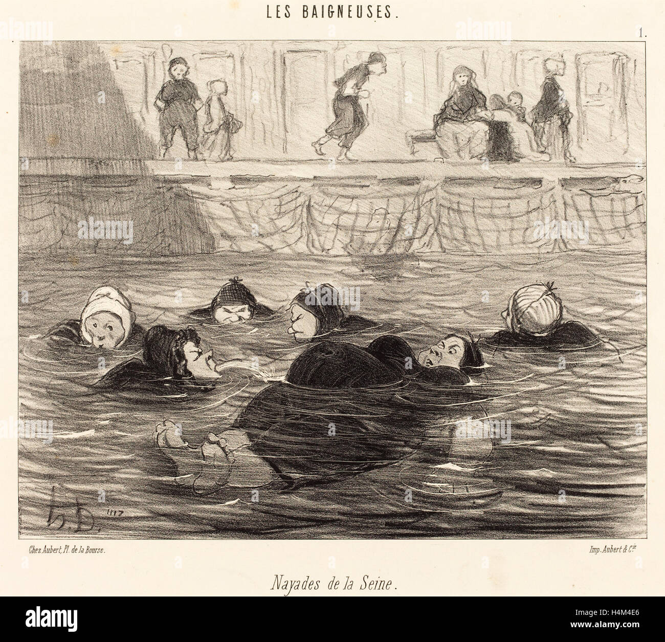 Honoré Daumier (French, 1808 - 1879), Nayades de la Seine (Sea Nymphs of the Seine), 1847, lithograph on wove paper Stock Photo