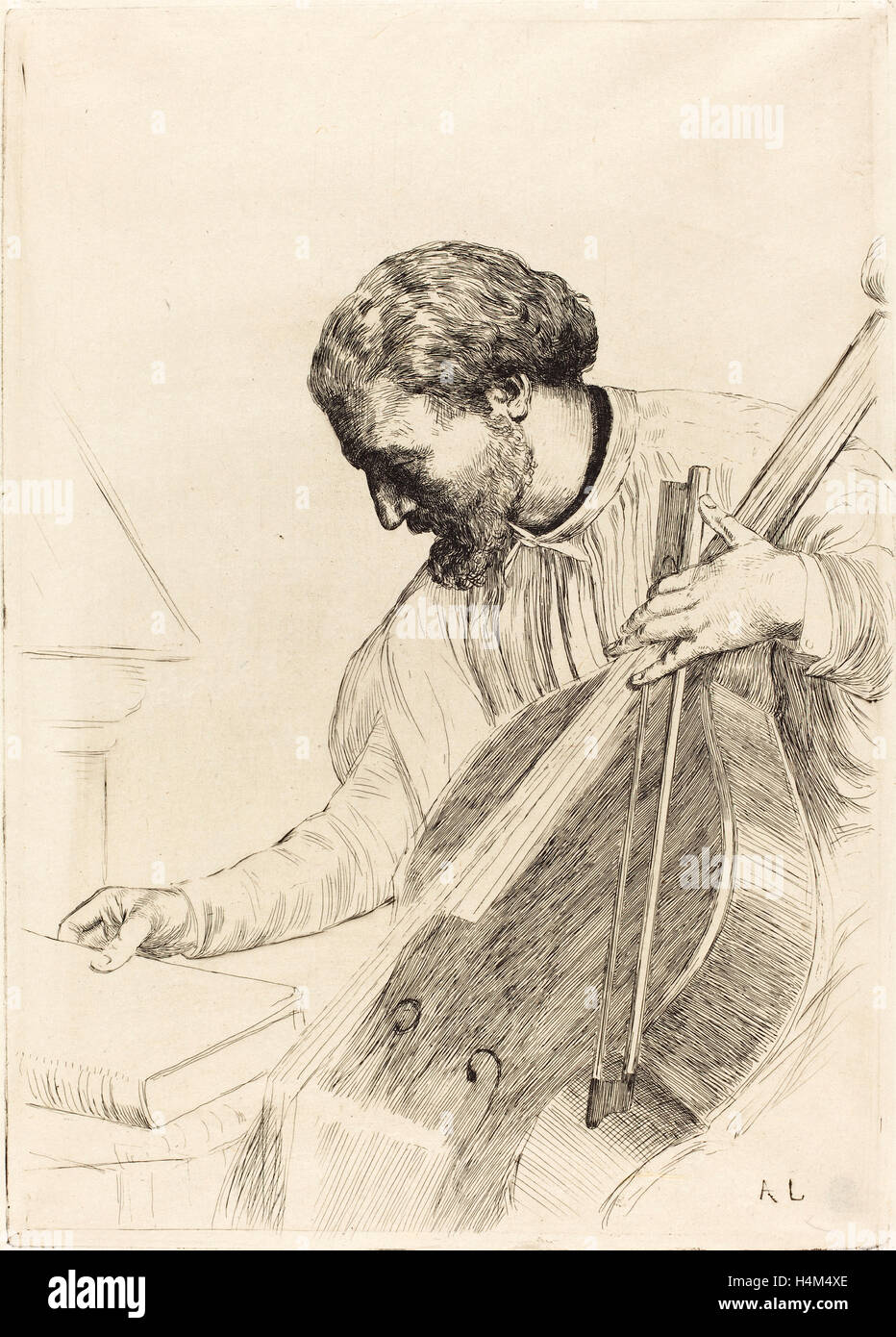 Alphonse Legros, Contre-bass Player (Le joueur de contre-basse), French, 1837 - 1911, etching Stock Photo