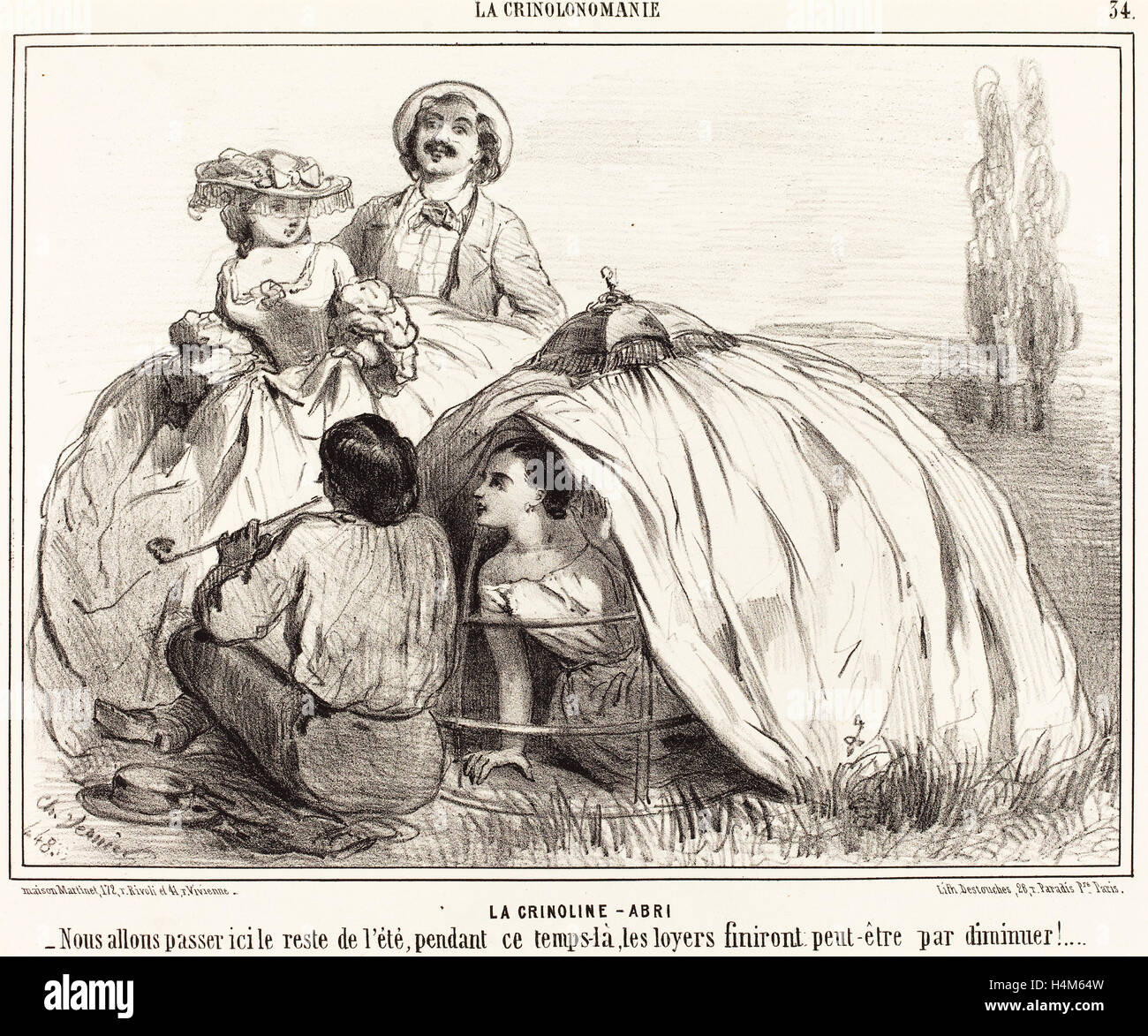 Charles Vernier (French, 1831 - 1887), La Crinoline-Abri, 1848, lithograph Stock Photo