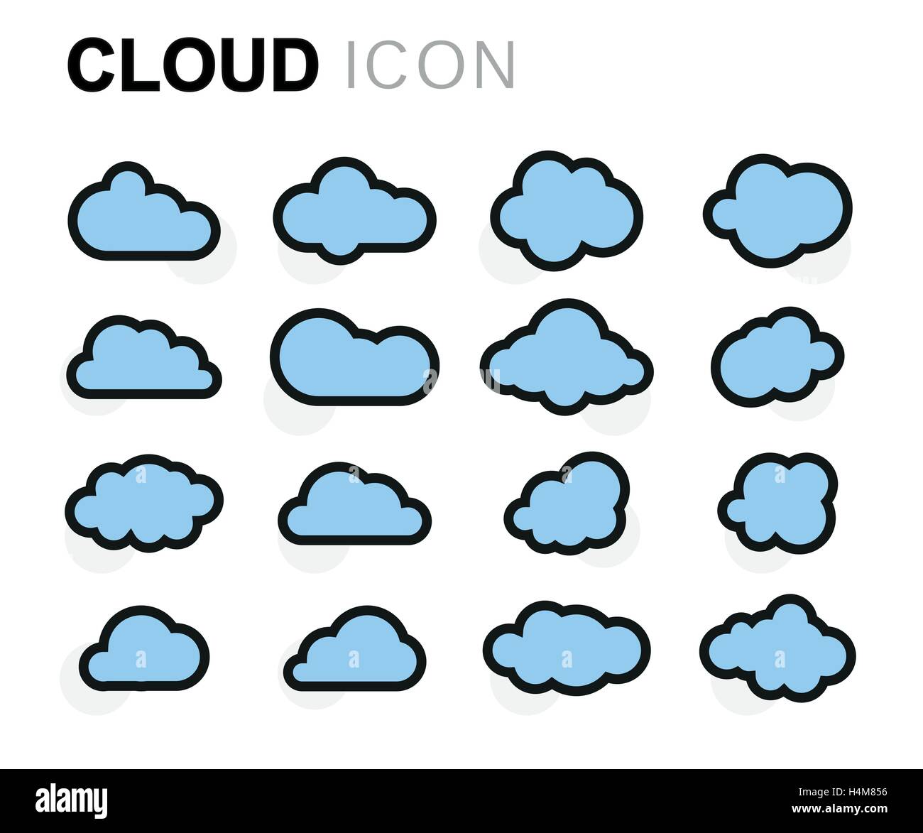 Vector flat line cloud icons set on white background Stock Vector Image ...