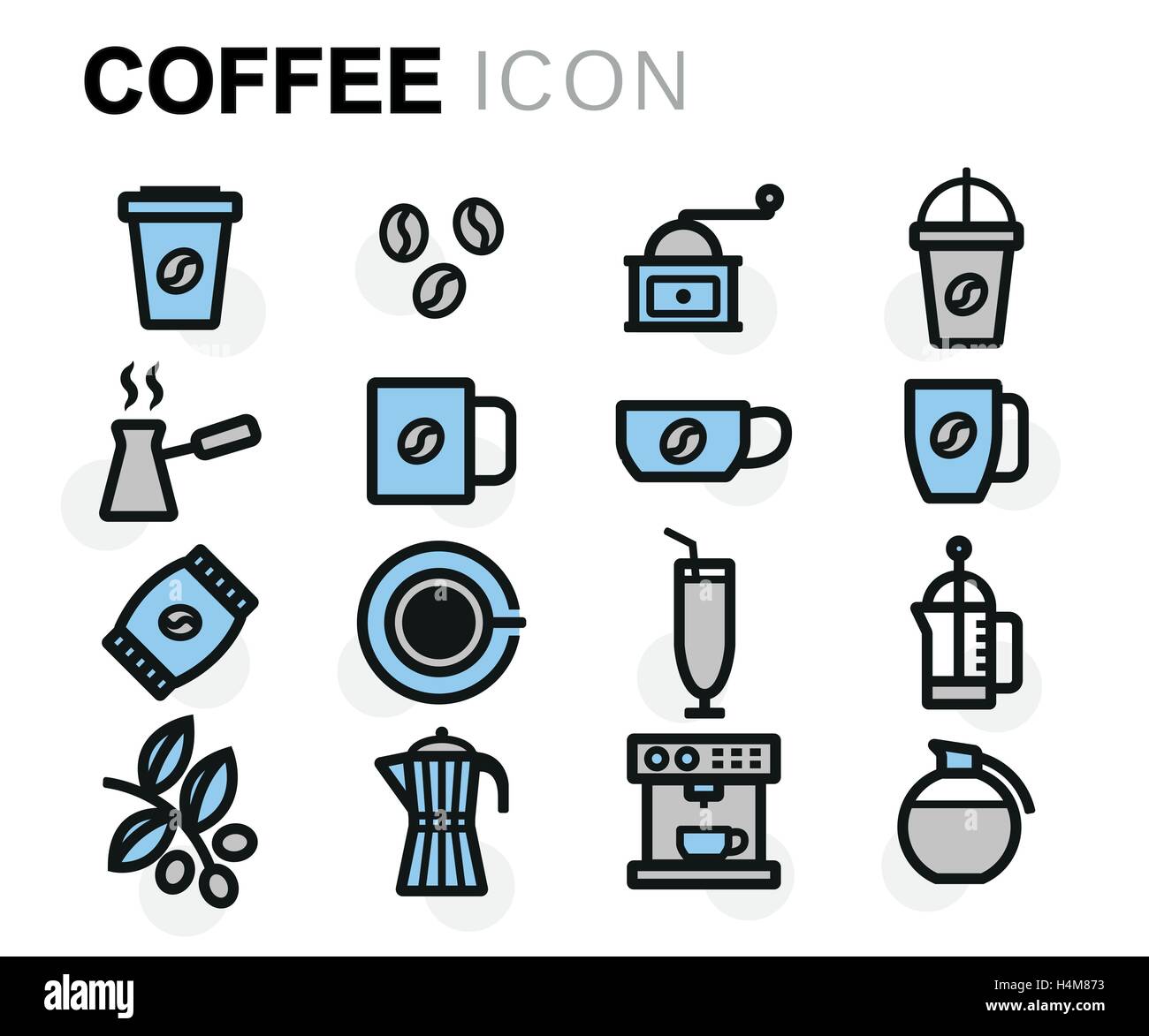 Vector flat line coffee icons set on white background Stock Vector ...