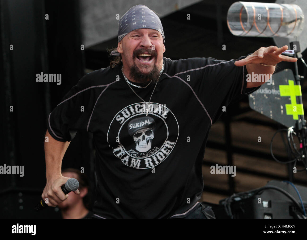 Vocalist Mike Muir of Suicidal Tendencies performs at 2015 Monster Energy Aftershock Festival at Gibson Ranch County Park on October 24, 2015 in Sacramento, California. Stock Photo