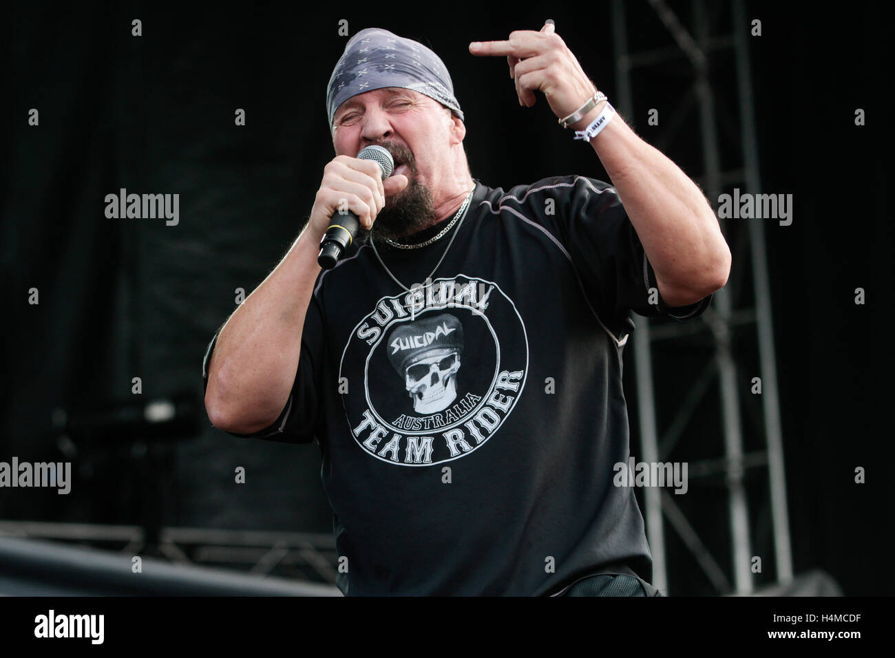 Vocalist Mike Muir of Suicidal Tendencies performs at 2015 Monster Energy Aftershock Festival at Gibson Ranch County Park on October 24, 2015 in Sacramento, California. Stock Photo