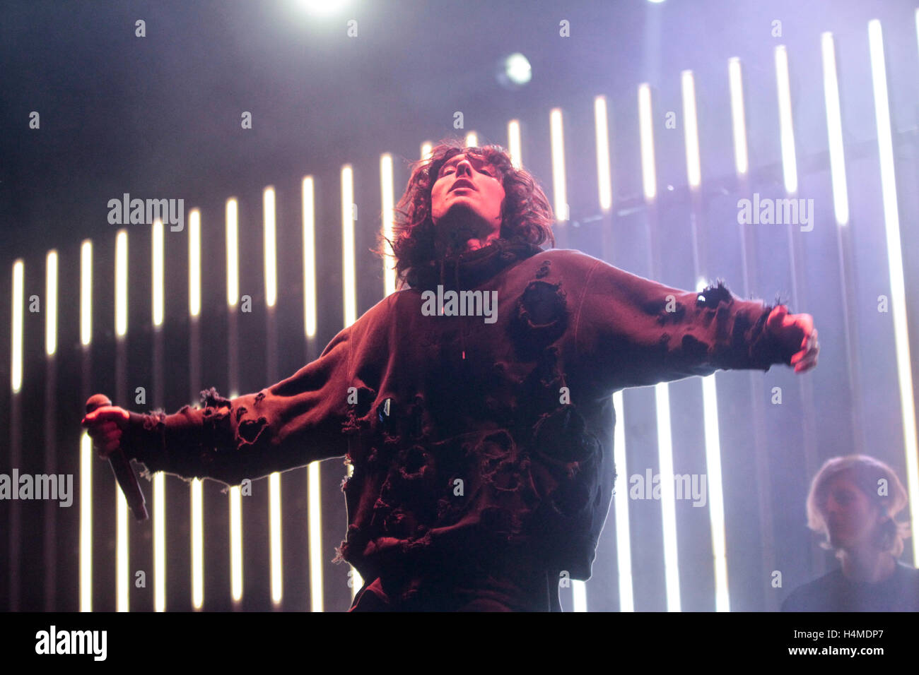 Oliver Sykes of the band Bring Me the Horizon performs in concert during  the Rock Allegiance Festival at PPL Park on Saturday, Oct. 10, 2015, in  Chester, Pa. (Photo by Owen Sweeney/Invision/AP