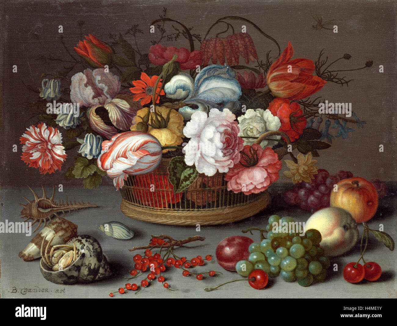 Balthasar van der Ast (Dutch, 1593-1594 - 1657), Basket of Flowers, c. 1622, oil on panel Stock Photo