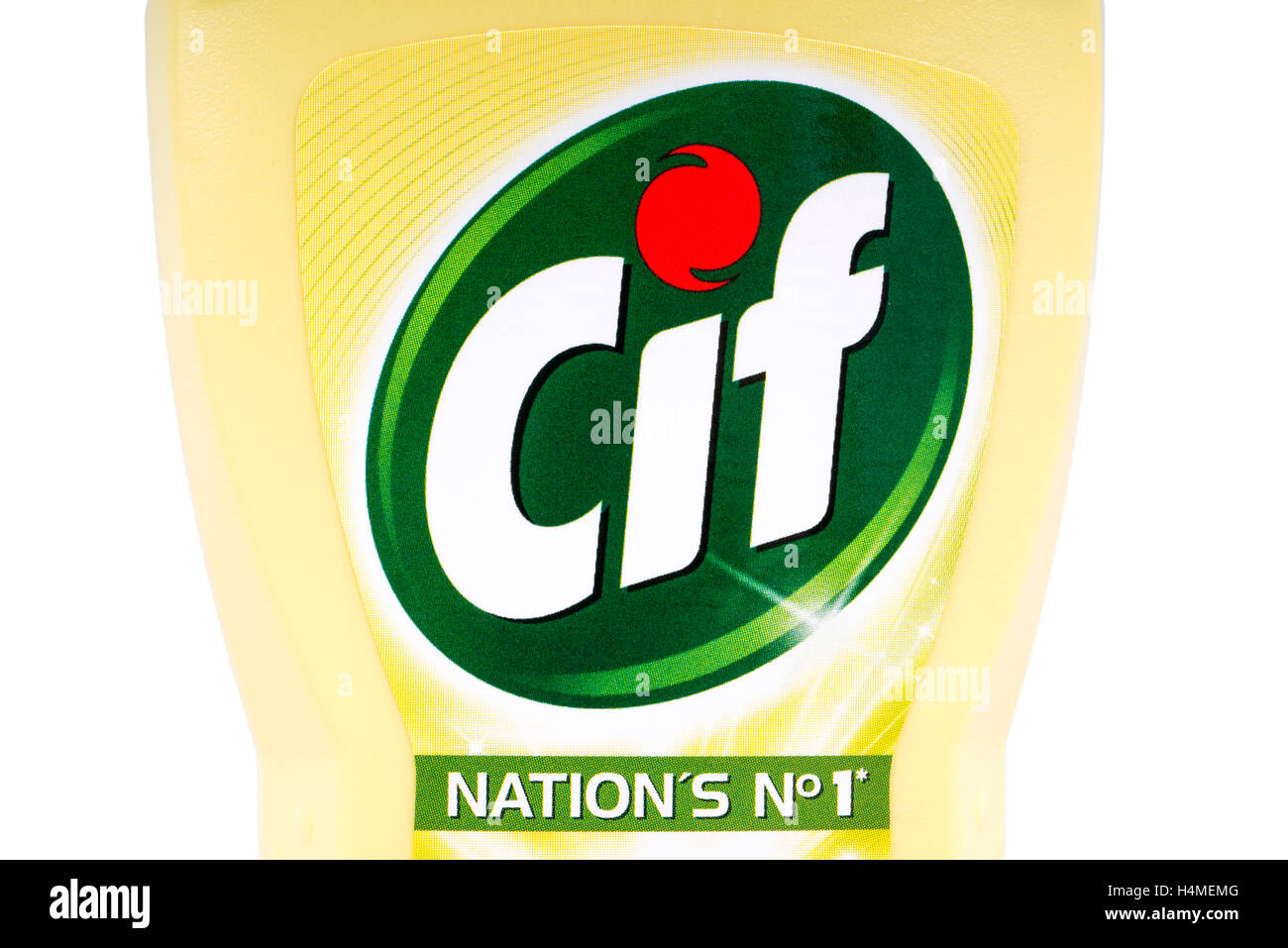 LONDON, UK - OCTOBER 13TH 2016: A close-up of the Cif logo on one of the brand’s household cleaning products. Stock Photo
