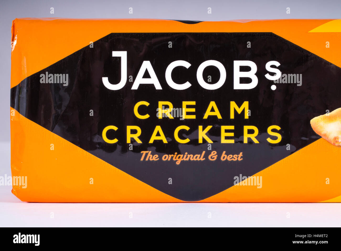 LONDON, UK - OCTOBER 13TH 2016: A close-up of an unopened pack of Jacobs Cream Crackers, on 13th October 2016. Stock Photo