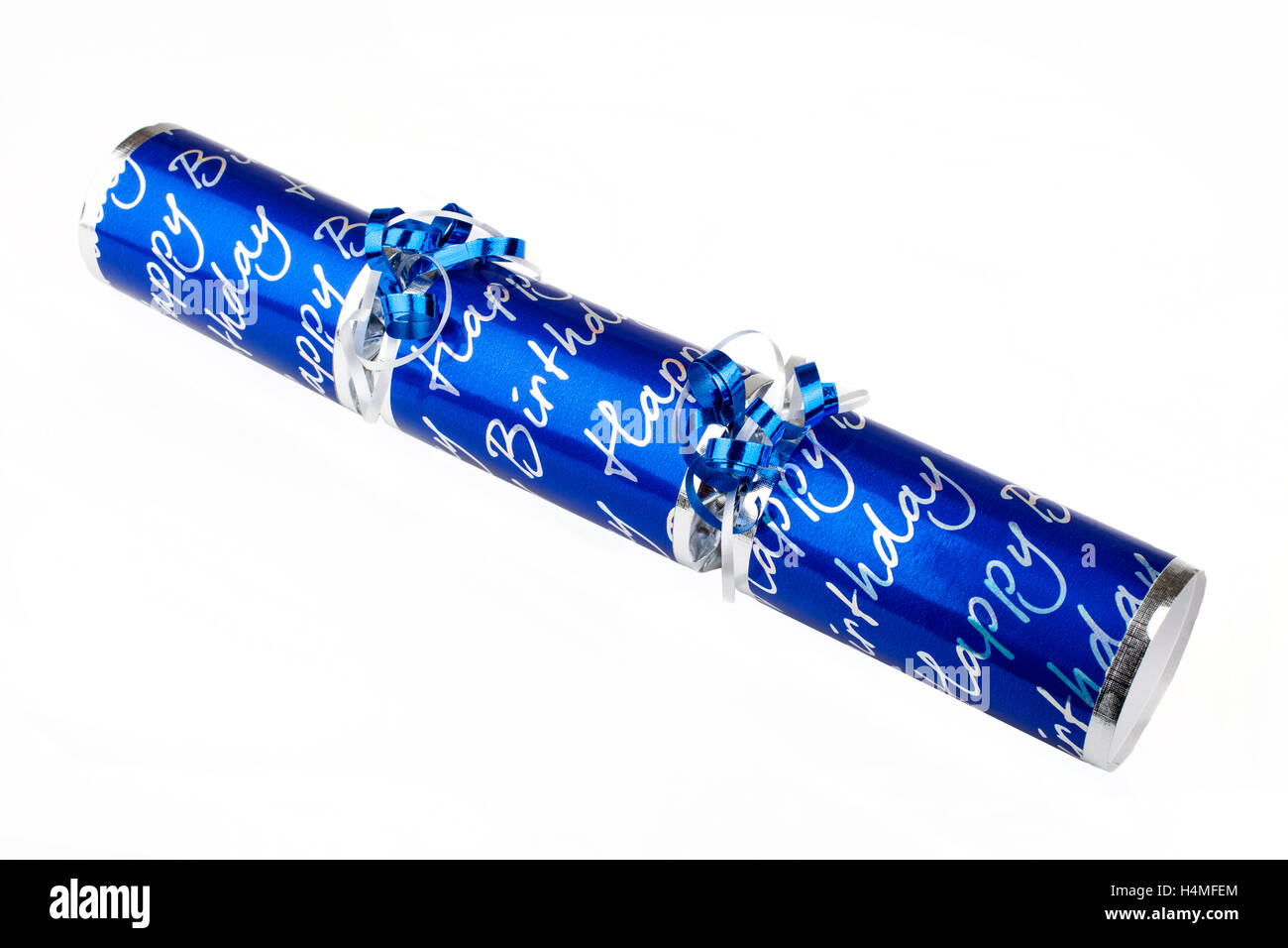 A shot of a blue Happy Birthday Cracker or otherwise known as a Bon Bon