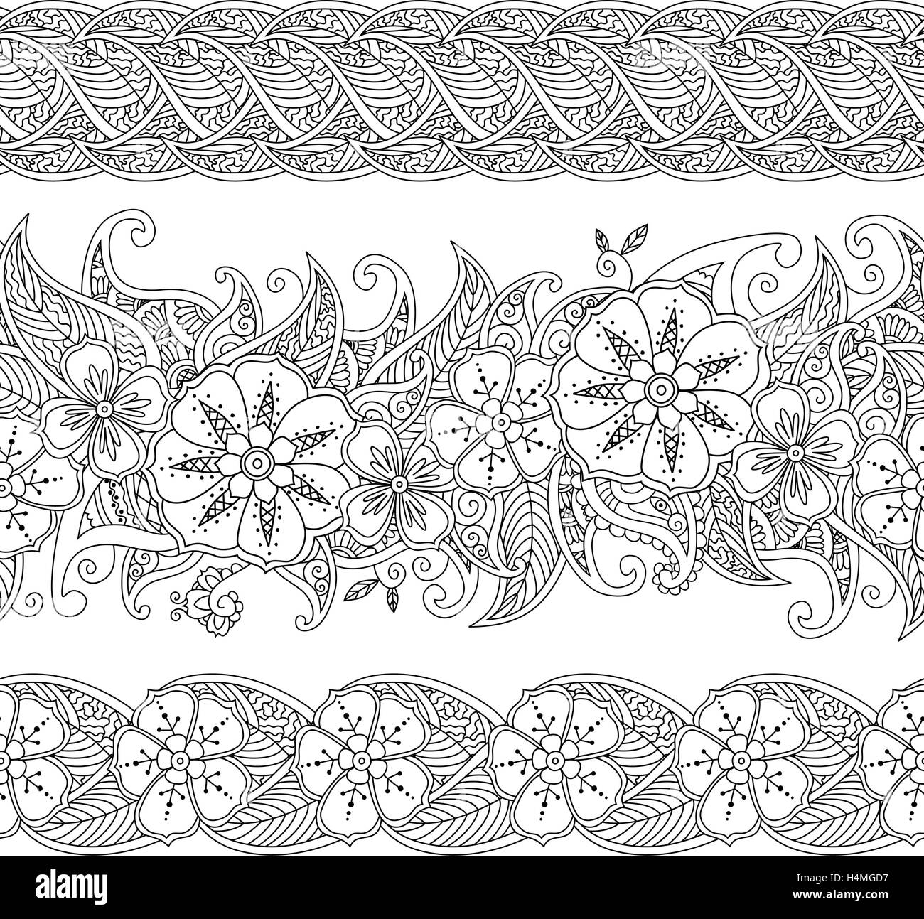 Set of seamless pattern floral borders isolated on white background ...