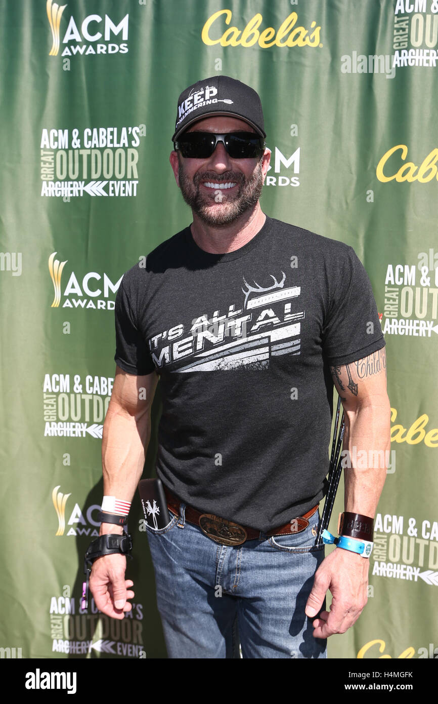 Bow hunting athlete Cameron Hanes attends the Cabela's & Academy of Country Music Celebrity Archery Tournament during the 4th ACM Party for a Cause Festival at the Las Vegas Festival Grounds on April 2, 2016 in Las Vegas, Nevada. Stock Photo