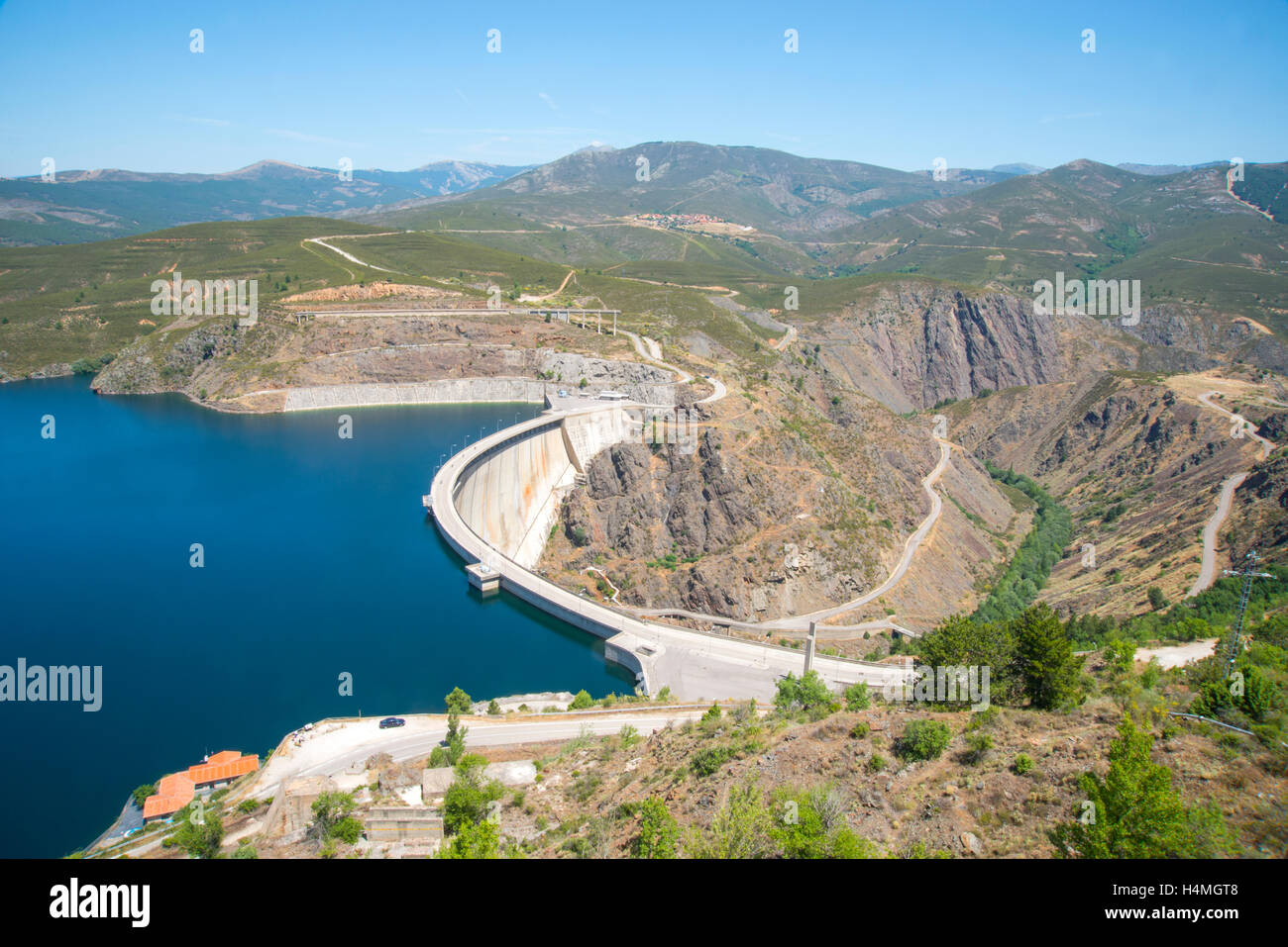 Overview. El Atazar reservoir, Madrid province, Spain. Stock Photo