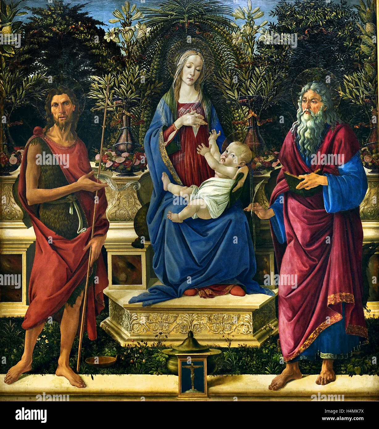 Throne Mary with the child and the two Johns 1884 Sandro Botticelli (1445-1510) Italy Italian Stock Photo