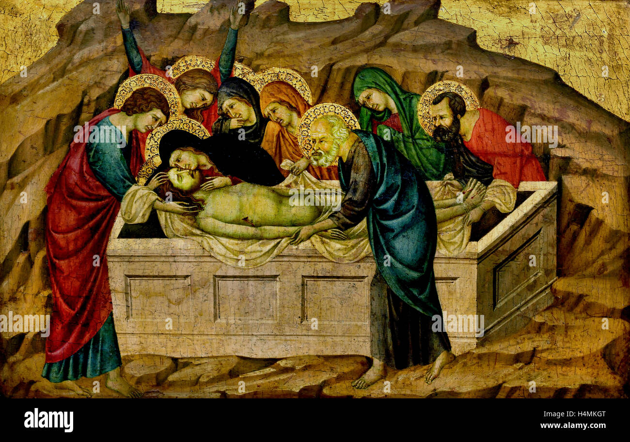 Burial of Christ ( Part of the Predella of the high altar table of Santa Croce, Florence ) 1325/1326 Ugolino da Siena 14th Century  Italy Italian Stock Photo