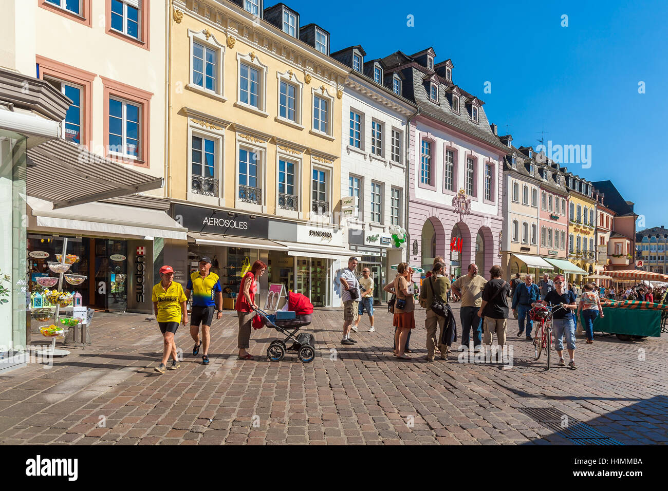 TRIER, GERMANY APRIL 7, 2008 Tourists walk along Simeon strasse, main shopping street of city