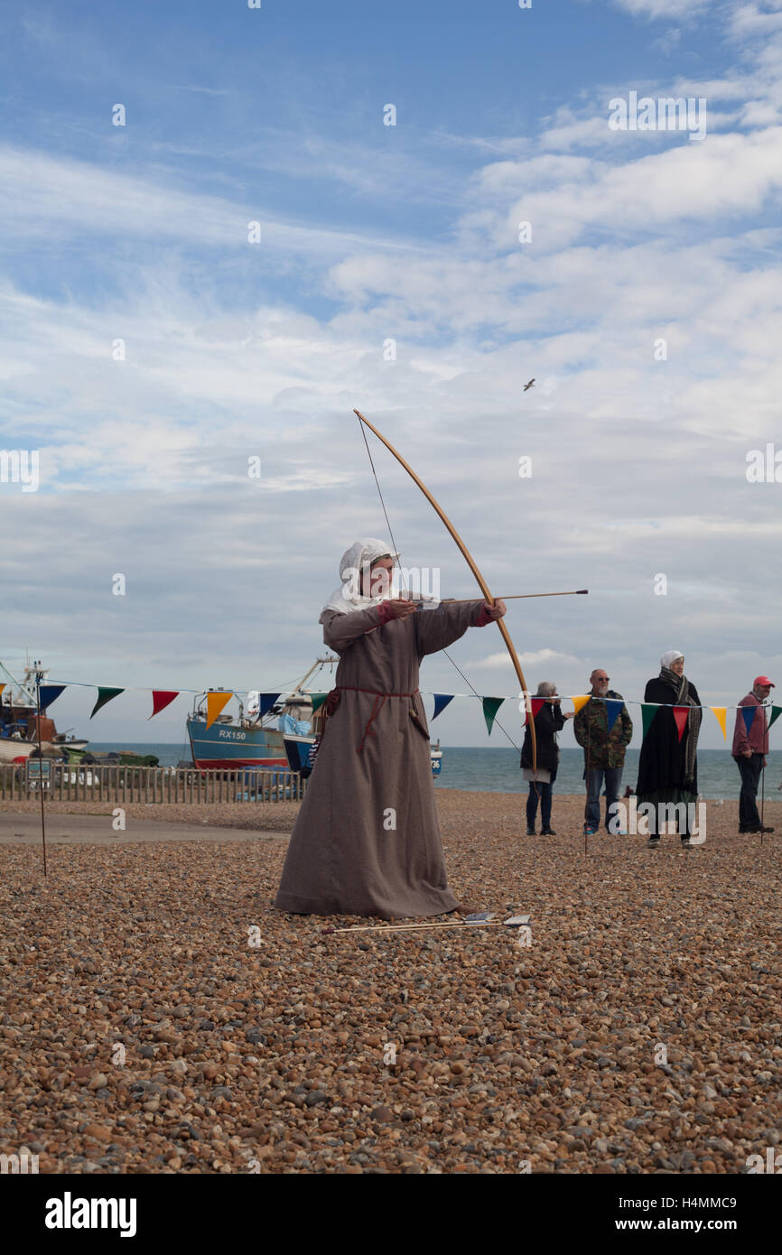Archery demonstration by 1066 Battle of Hastings reenactors on the
