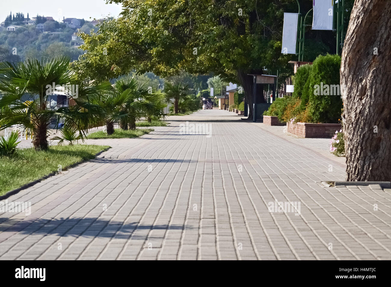 Detail of a small touristic place in Macedonia. Pavement in Old Dojran. Stock Photo