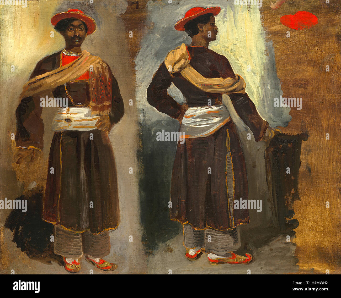 Eugène Delacroix (French, 1798 - 1863), Two Studies of a Standing Indian from Calcutta, c. 1823-1824, oil on canvas Stock Photo