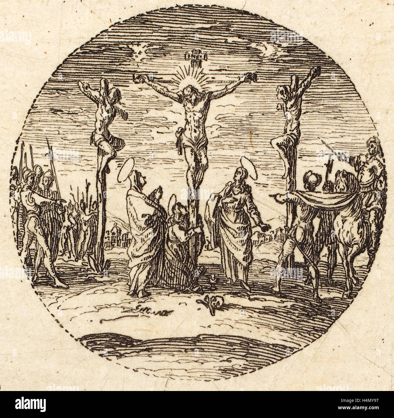 Jacques Callot (French, 1592 - 1635), The Crucifixion, c. 1631, etching Stock Photo