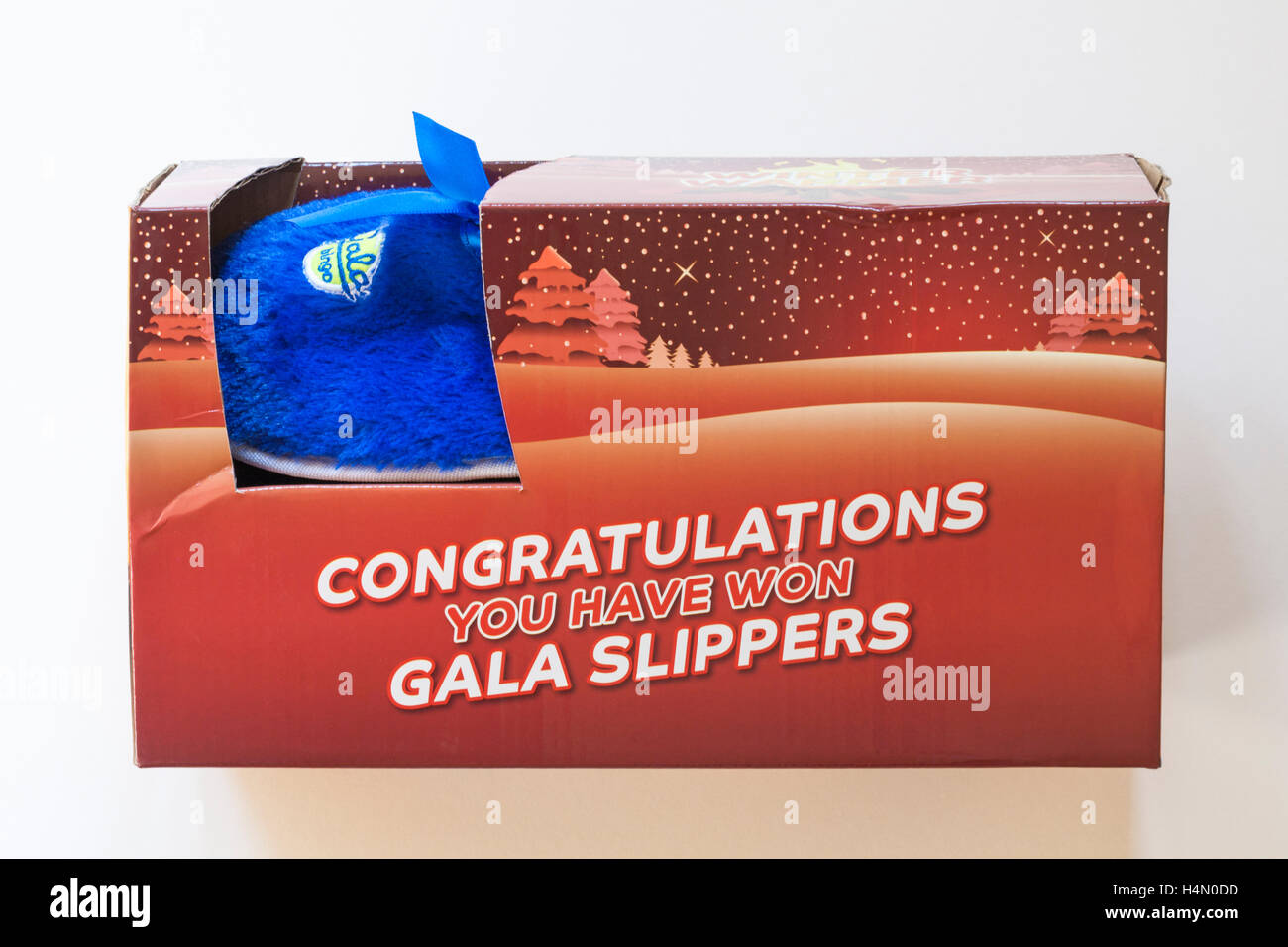 Bingo prize - Congratulations you have won gala slippers isolated on white background Stock Photo