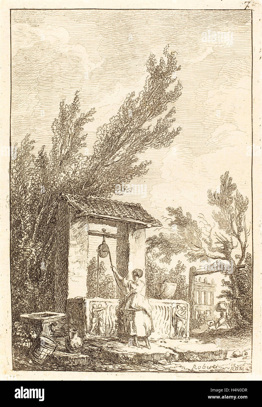 Hubert Robert (French, 1733 - 1808), The Well, etching Stock Photo