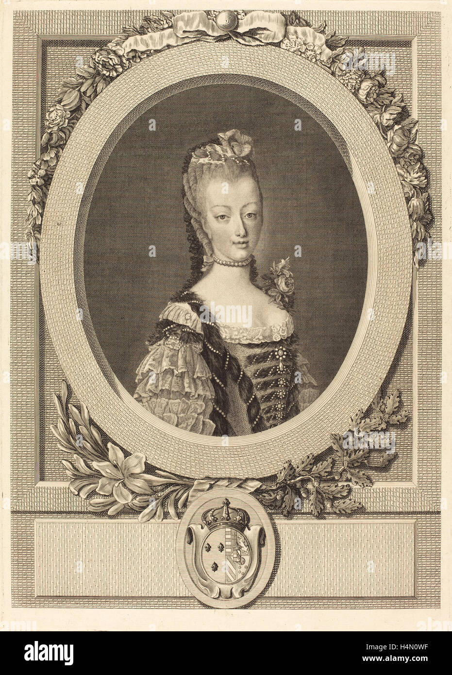 Louis-Jacques Cathelin after Jean-Martial Fredou (French, 1738-1739 - 1804), Marie-Antoinette of France, 1775, engraving Stock Photo