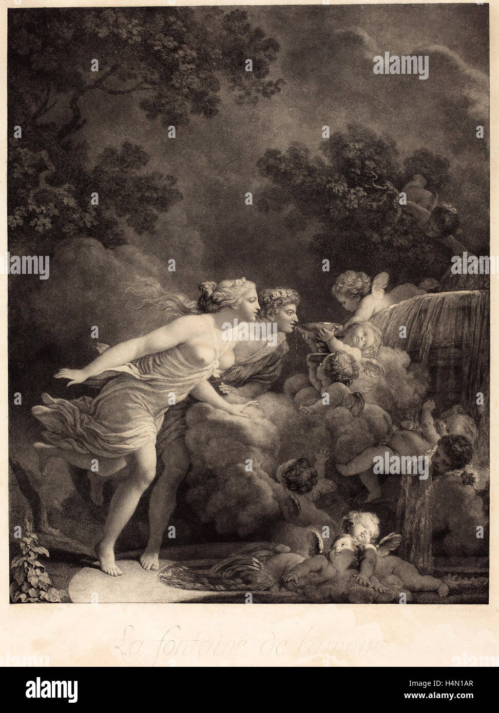 Nicolas Francois Regnault after Jean-Honoré Fragonard (French, 1746 - c. 1810), La Fontaine d'Amour (The Fountain of Love), 1785 Stock Photo
