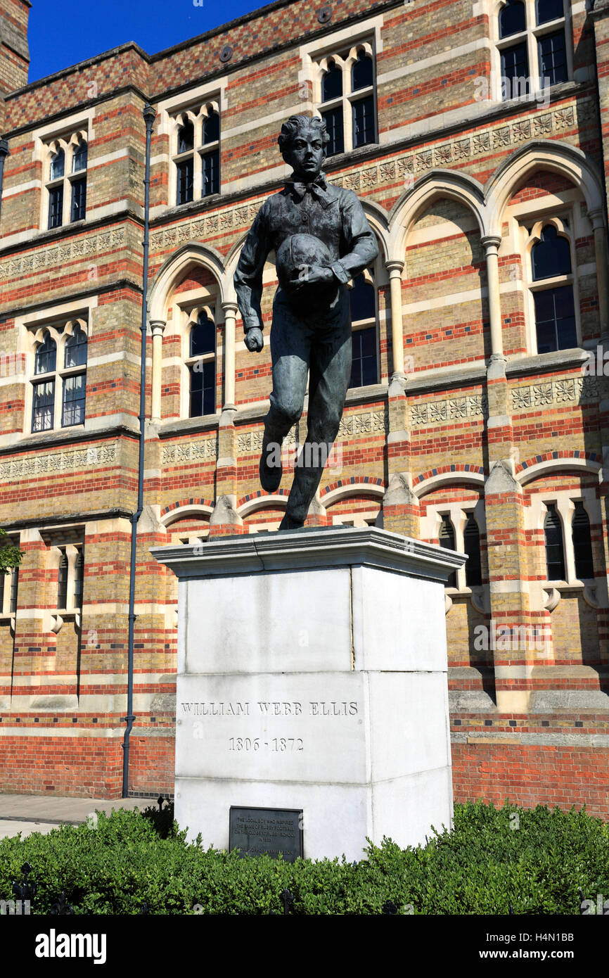 Statue of William Webb Ellis, Rugby School, Rugby town, Warwickshire, England, UK Stock Photo