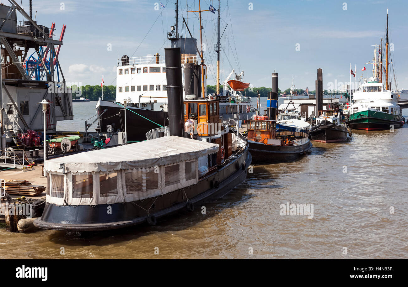 Historical Barges; Museum Port of Hamburg Oevelgoenne Stock Photo