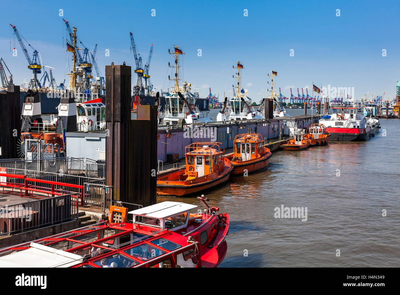 Pilot Boats and Tug Boats in the Port of Hamburg Stock Photo