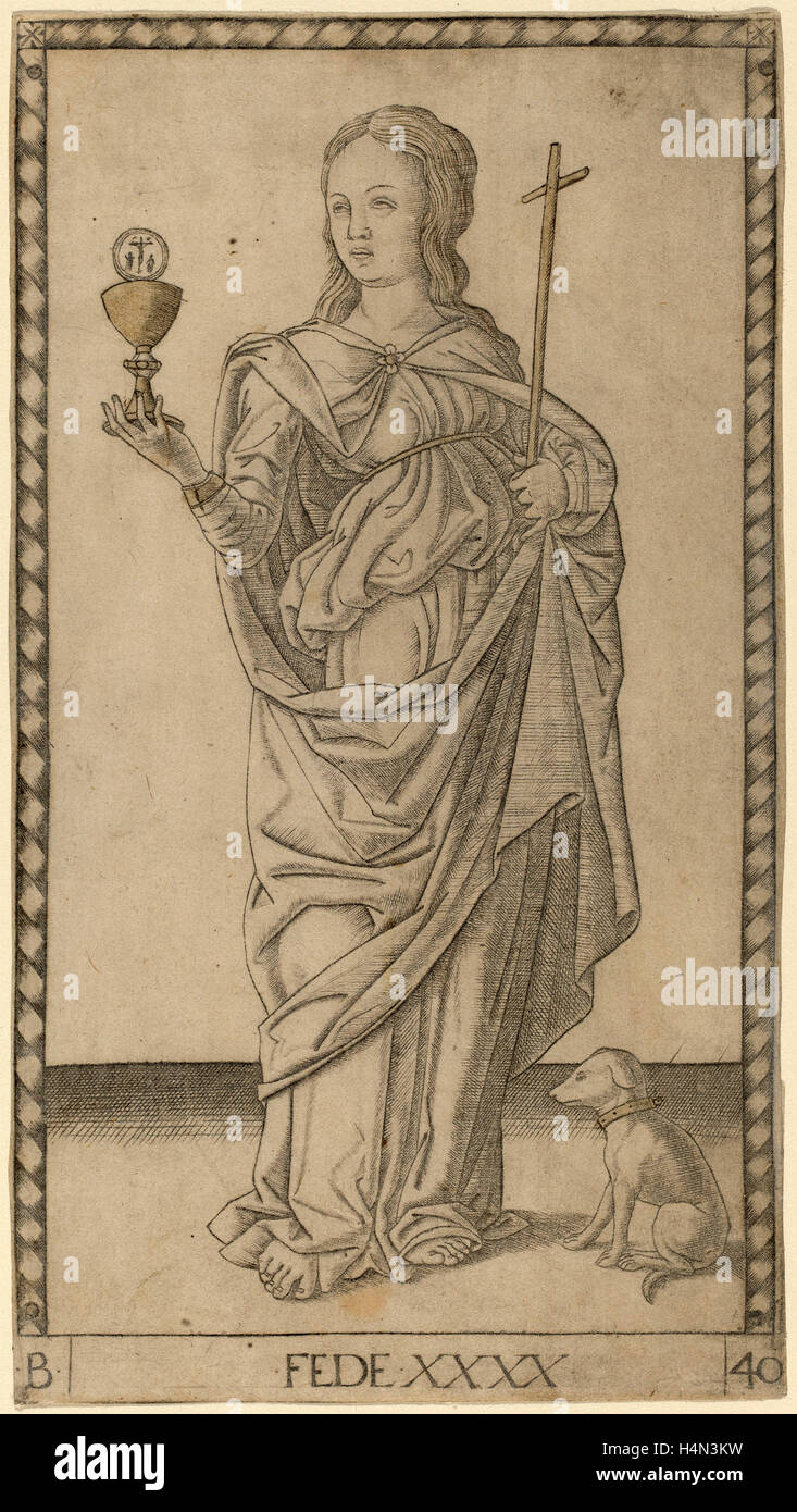 Master of the E-Series Tarocchi (Italian, active c. 1465), Fede (Faith), c. 1465, engraving with gilding Stock Photo